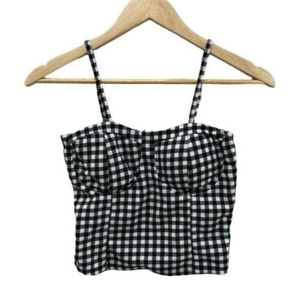 Vibe Sportswear Crop Top Womens Small Black White Gingham Print Padded Cups